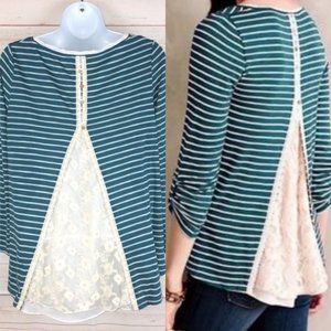 Anthropologie Meadow Rue Cassia Stripe Lace Accent Top S